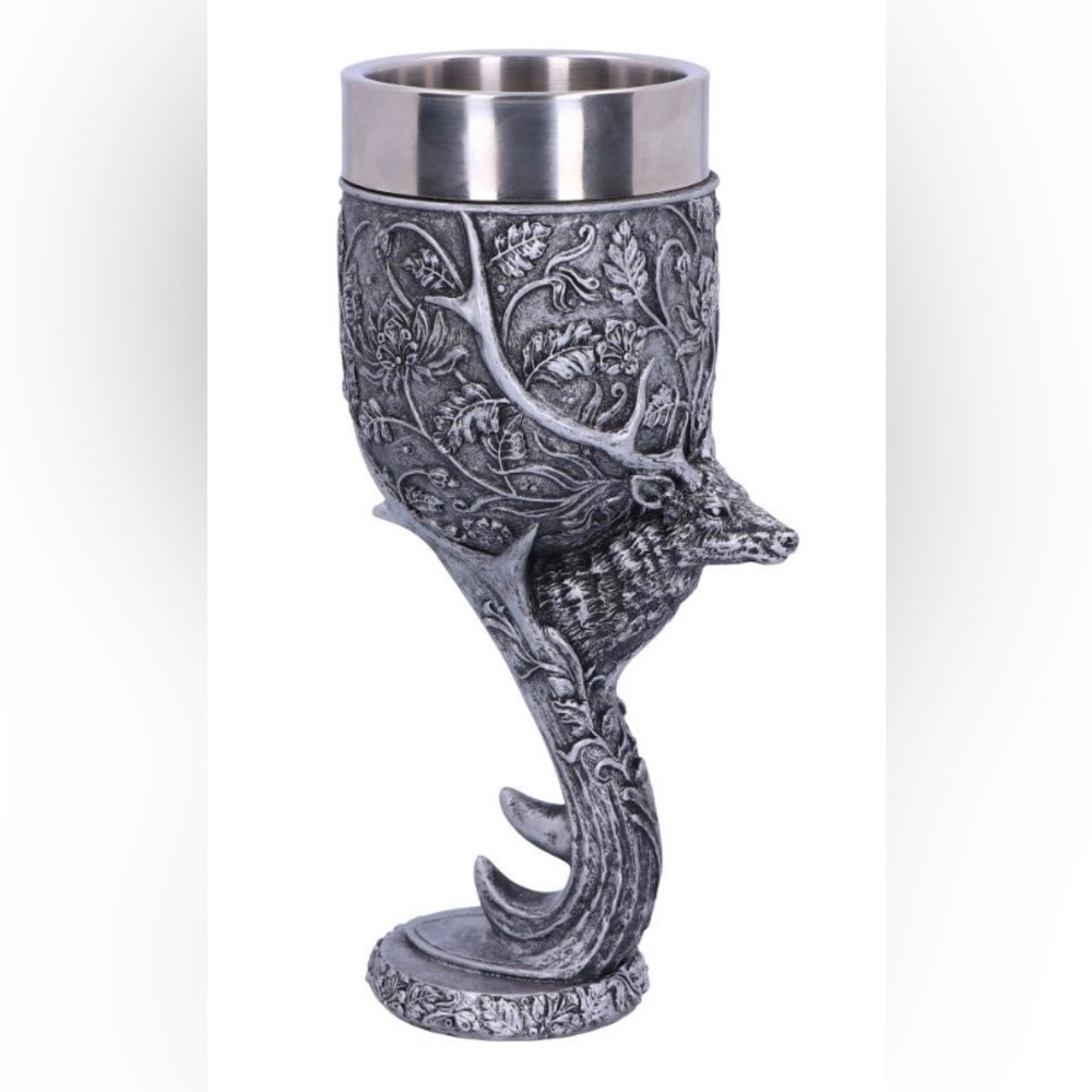 Deer adorned goblet. Collectible, embellished cup.